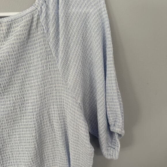 LOFT Light Blue White Gingham Checkered Seersucker Top Women's Size Large - Picture 5 of 5